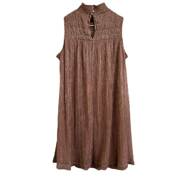 Women's Nine West Mauve Pink and Gold Mockneck Shift Ribbed Dress - Small - Picture 2 of 7